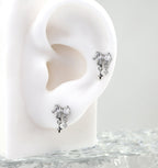 Pair Of Dainty Silver Bow Dangle Stud - Fairycore Cartilage & Helix Earring