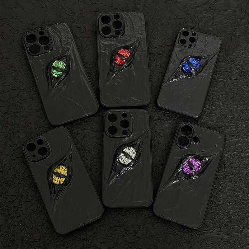 "Dark Awakening" Single Dragon Eye 3D Phone Case | Handmade Black Texture Demon Cover