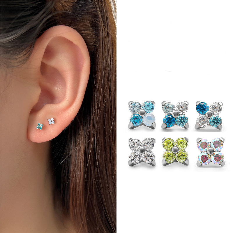 F136 Titanium Four Leaf Clover Opal Internally Threaded Flat Back Studs