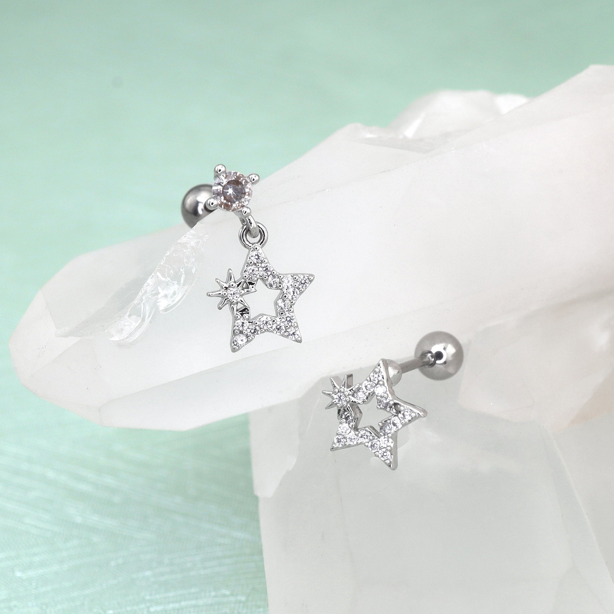 Paved CZ Star Dangle Stud | Edgy Y2K Cute Cartilage Earring