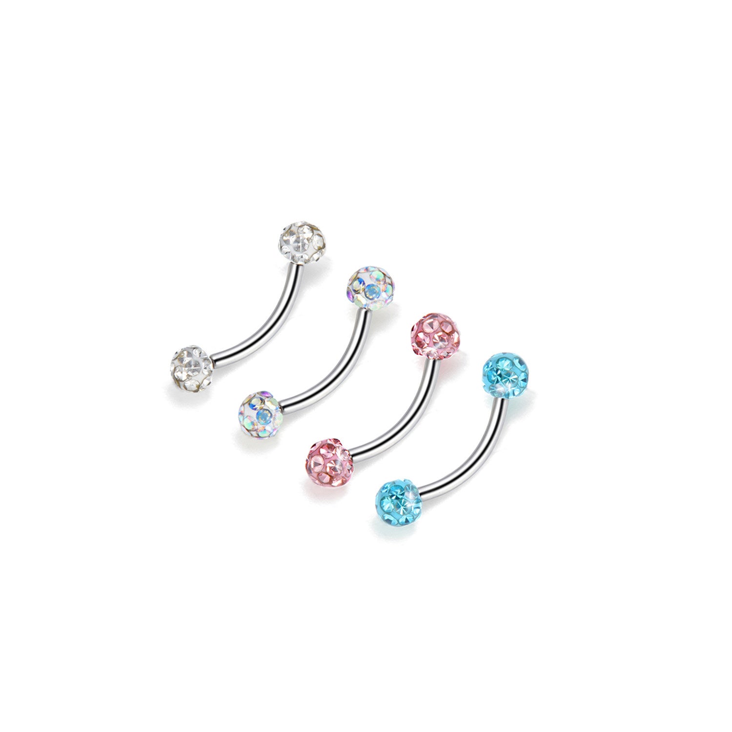 ASTM F136 Titanium Full CZ Curved Barbell - Internally Threaded Eyebrow & Rook Ring