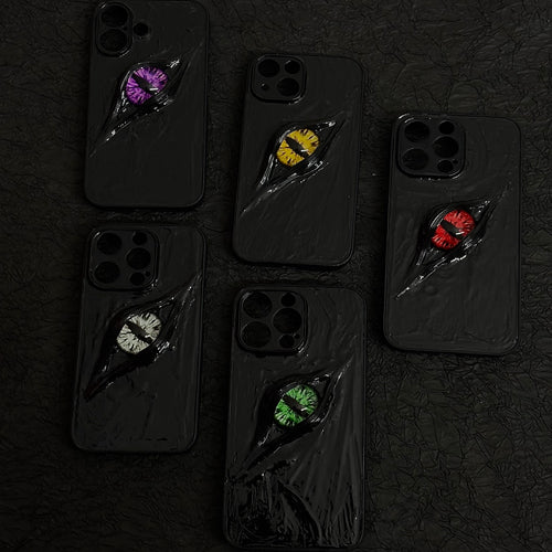 "Dark Awakening" Single Dragon Eye 3D Phone Case | Handmade Black Texture Demon Cover