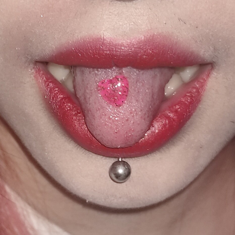 Holographic Glitter Heart Tongue Ring - Y2K Sweet & Spicy Barbell