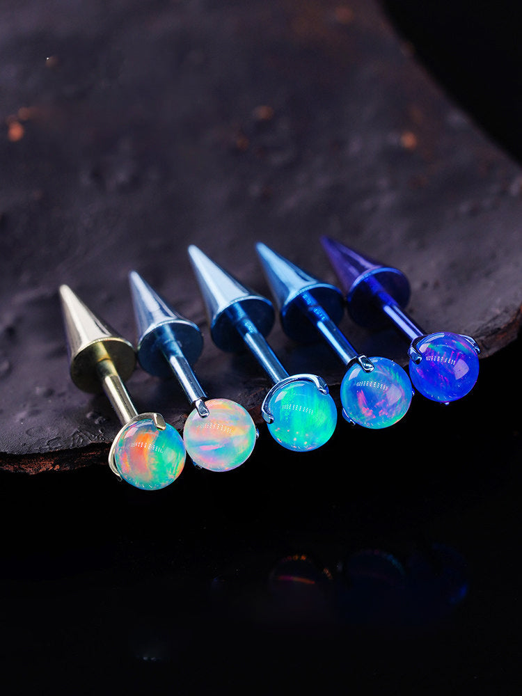 ASTM F136 Titanium Aurora Opal Spike Stud - Edgy Fairycore Cartilage Piercing