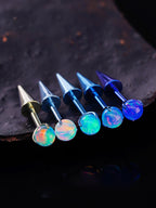 ASTM F136 Titanium Aurora Opal Spike Stud - Edgy Fairycore Cartilage Piercing