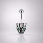 Anneau de nombril en argent sterling S925 avec tête de léopard et zirconiums cubiques 