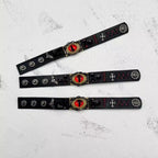 Gothic Dragon Eye Leather Bracelet - Spiked Punk Wristband - Realistic Demon Eyeball Cuff