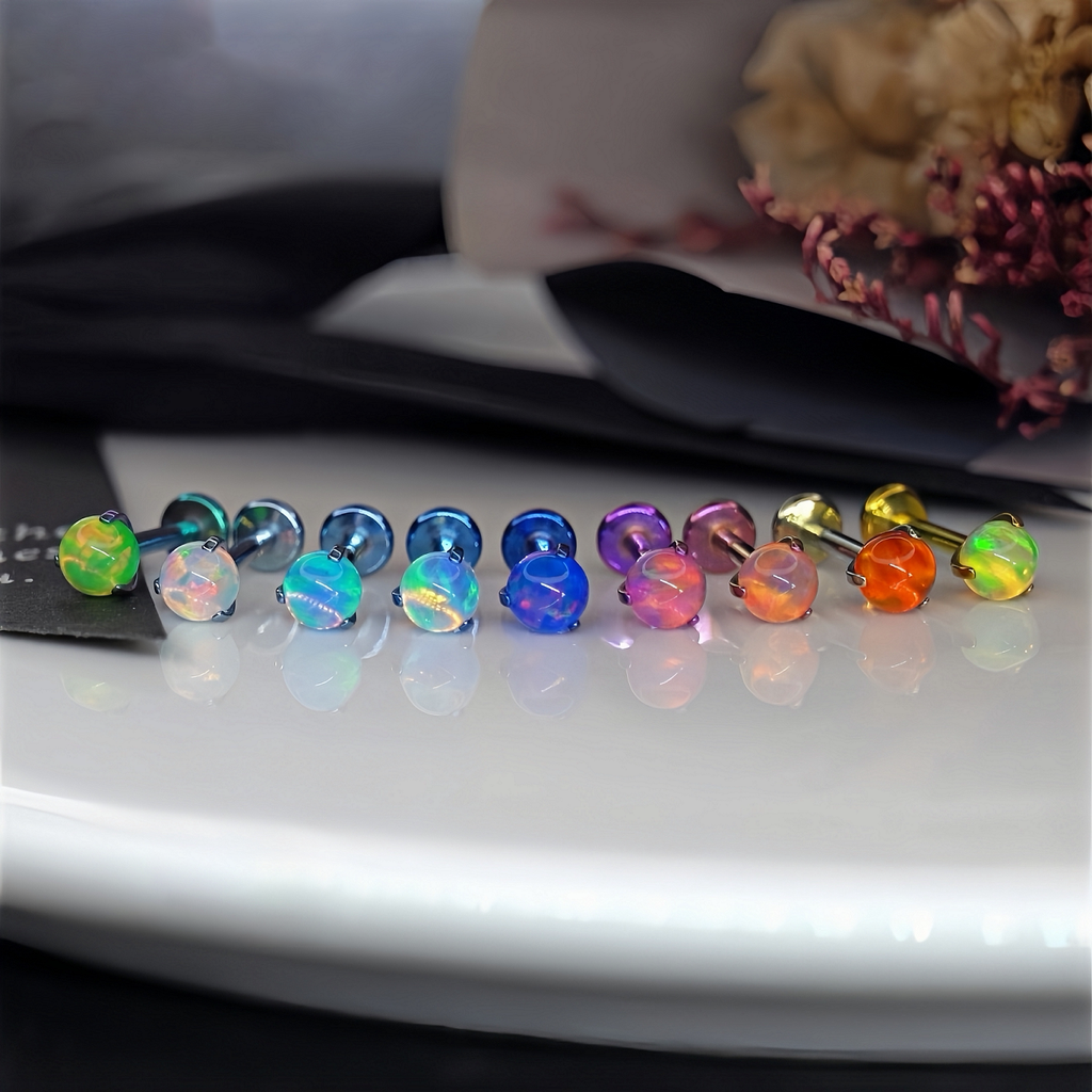 ASTM F136 Titanium Sparkling Jelly 5mm Opal Labret Stud - Cartilage & Lip Piercing