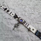 2-in-1 Gothic White Leather Choker & Wrap Bracelet - Purple Dragon Eye Snake & Moth Necklace - Grunge Silver Charms