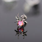 Titanium Fire Opal Spider Stud | Sparkling Synthetic Opal Insect Piercing for Helix & Cartilage
