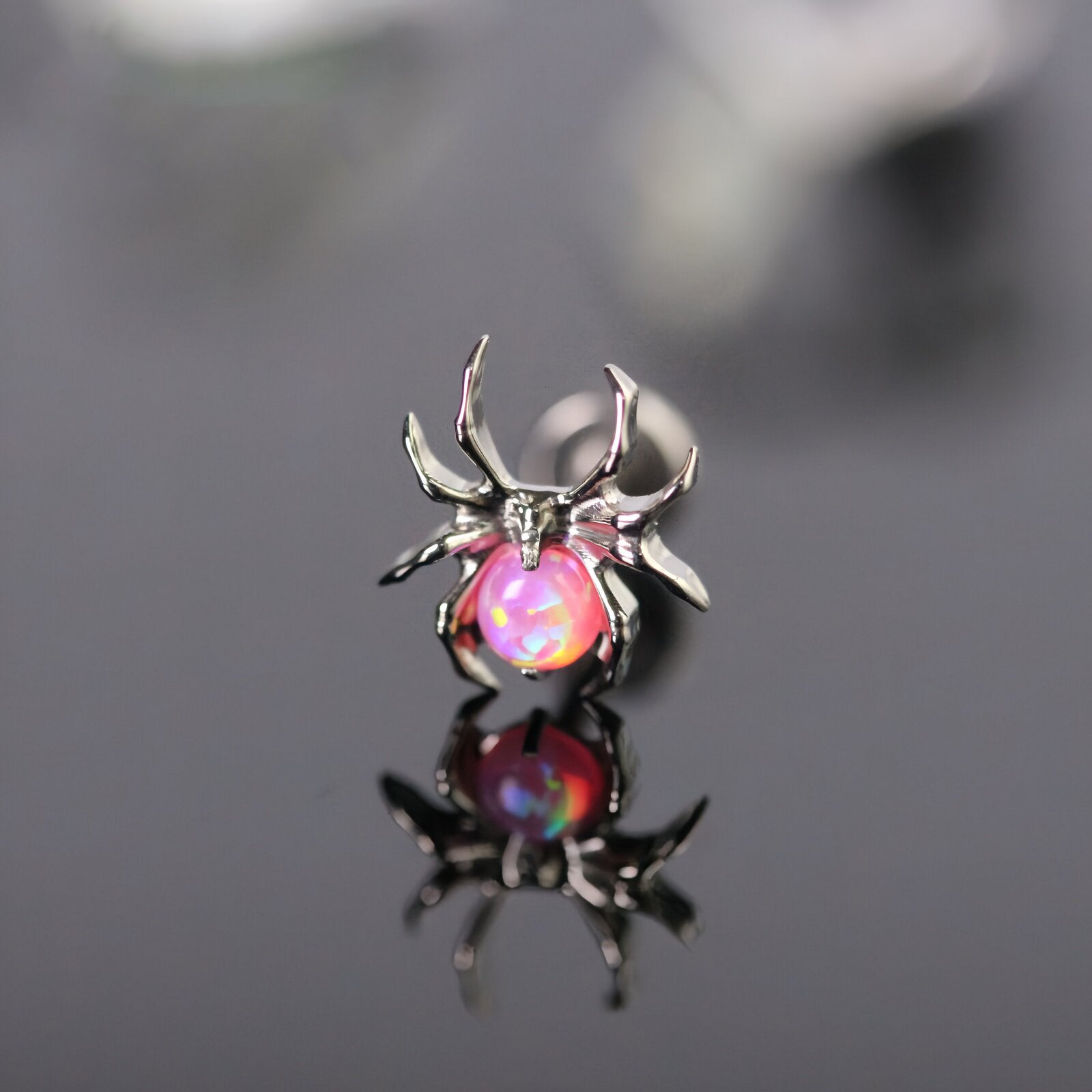 Titanium Fire Opal Spider Stud | Sparkling Synthetic Opal Insect Piercing for Helix & Cartilage