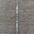 2-in-1 Vintage Blue Leather Choker & Wrap Bracelet - Blue Dragon Eye Cross Necklace - Fleur-de-lis Charm - Medieval Style