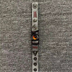 Grunge Concrete Grey Leather Stitched Bracelet - Red Dragon Eye Cuff - Punk Wristband