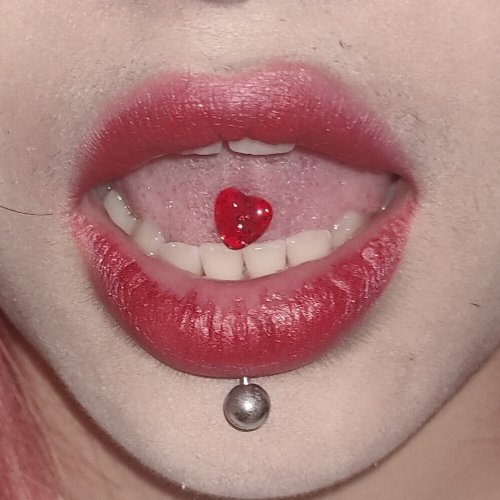 Holographic Glitter Heart Tongue Ring - Y2K Sweet & Spicy Barbell