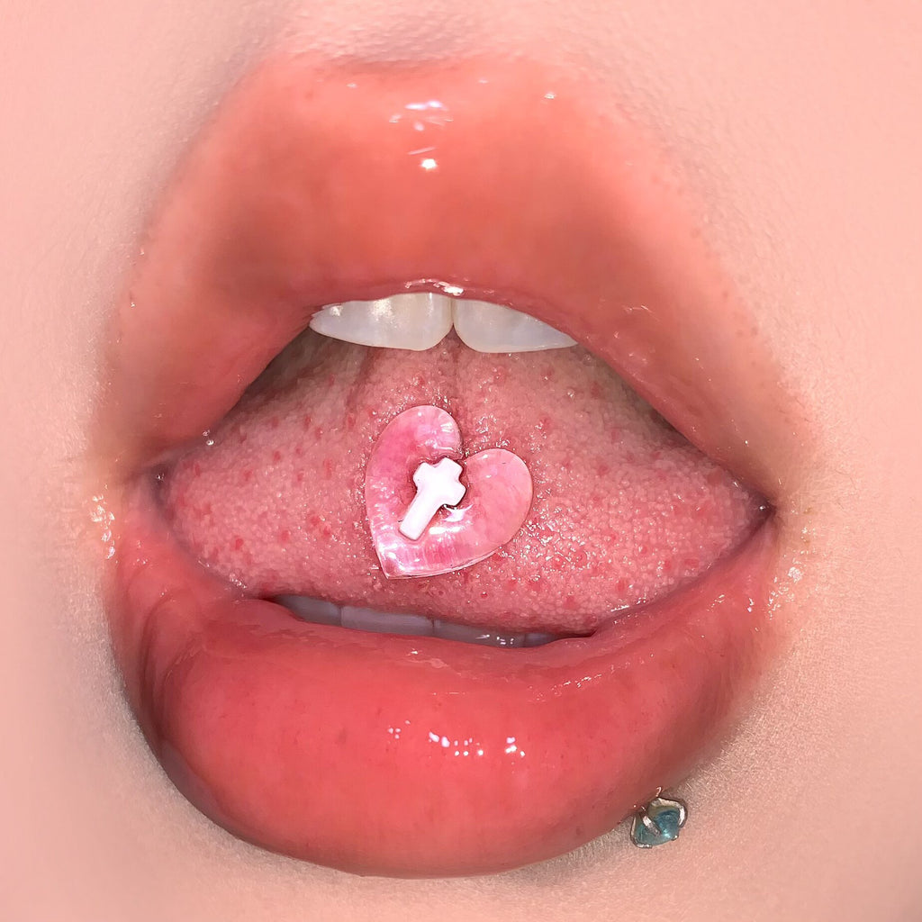 Red Heart Cross Tongue Barbell - Sweet & Edgy Style