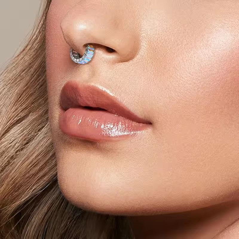 ASTM F136 Titanium Rainbow CZ Septum Clicker - Chunky Icy Cartilage Hoop