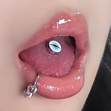 14G Titanium Dragon Eye Tongue Barbell - Slit Pupil Design