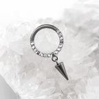 ASTM F136 Titanium CZ Teardrop Spike Septum Clicker - Hinged Dangle Daith Hoop