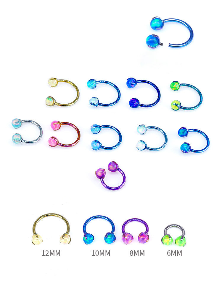 ASTM F136 Titanium Aurora Jelly Opal Circular Barbell - Internally Threaded Septum &Cartilage& Lip Ring
