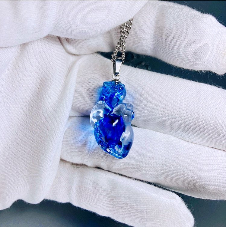 "Frozen Soul" Translucent Blue Heart Necklace - Ice Resin Pendant