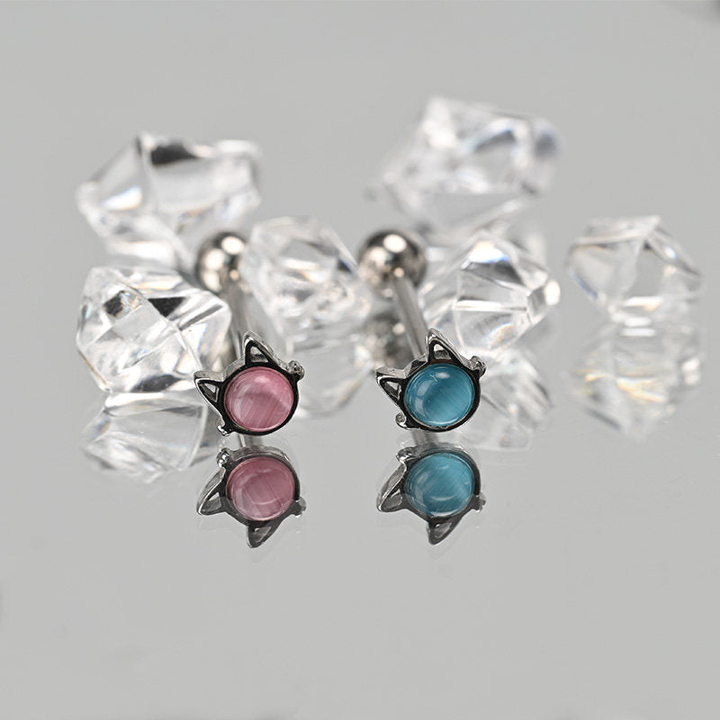 Niche Cat-Eye Stone Tongue Ring - Drink-Safe Alt-Girl Barbell