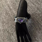 Celestial Ice Blue Leather Bracelet - Purple Dragon Eye Cuff - Star Studded Fantasy Wristband - Galaxy Aesthetic