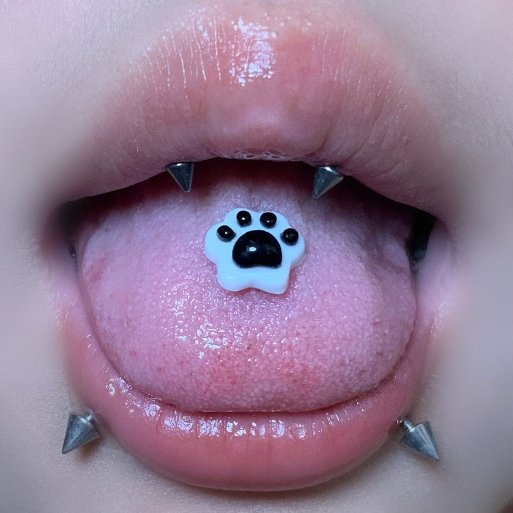 Glow-in-the-Dark Cat Paw Tongue Ring - Sweet & Edgy Barbell