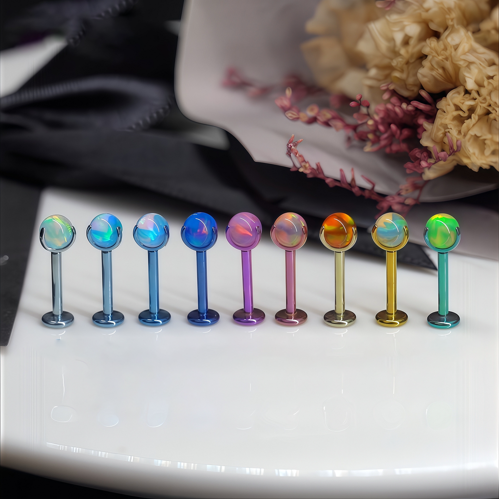 ASTM F136 Titanium Sparkling Jelly 5mm Opal Labret Stud - Cartilage & Lip Piercing