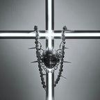 Silver Metallic "Third Eye" Crying Doll Face Choker - Black Leather & Gothic Cross Studs