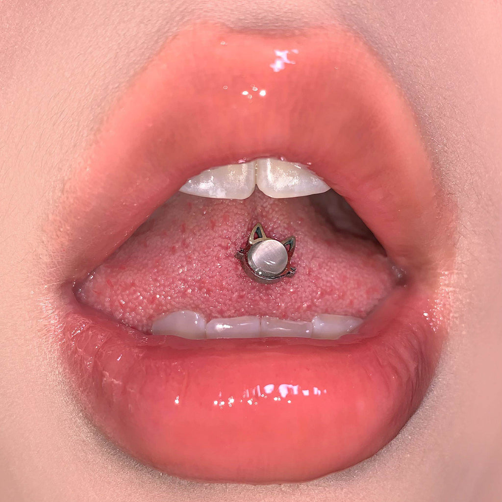 Niche Cat-Eye Stone Tongue Ring - Drink-Safe Alt-Girl Barbell