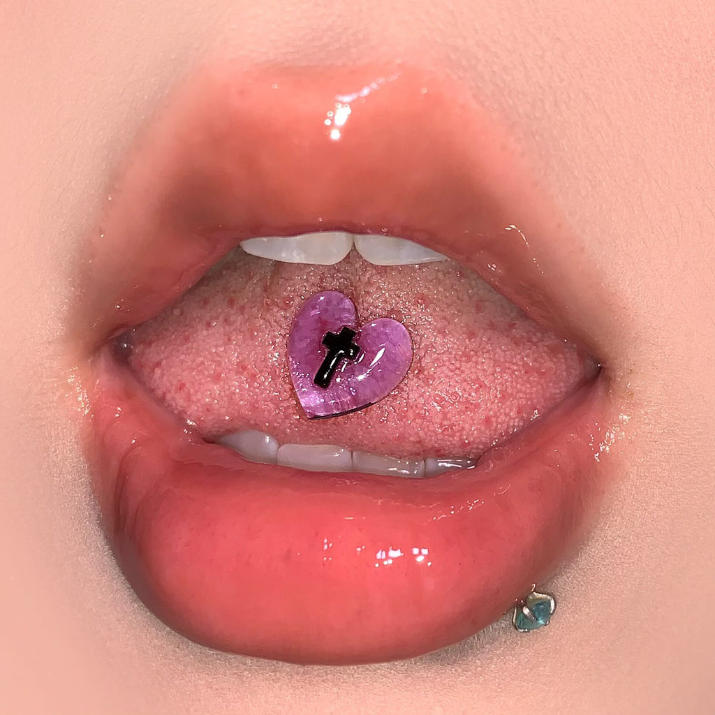 Red Heart Cross Tongue Barbell - Sweet & Edgy Style