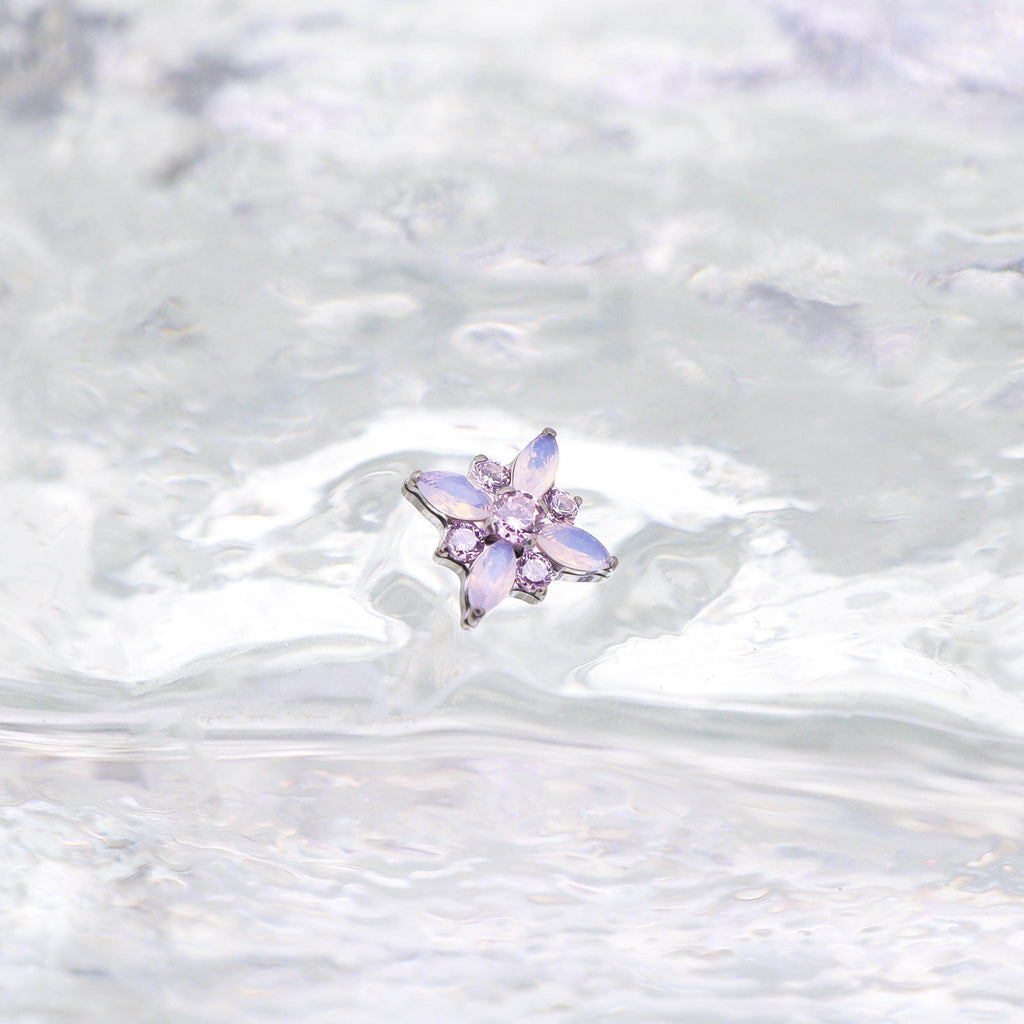 Dainty Pink & Blue Floral Opal Stud - Sweet Implant Grade Titanium Ear & Lip Piercing