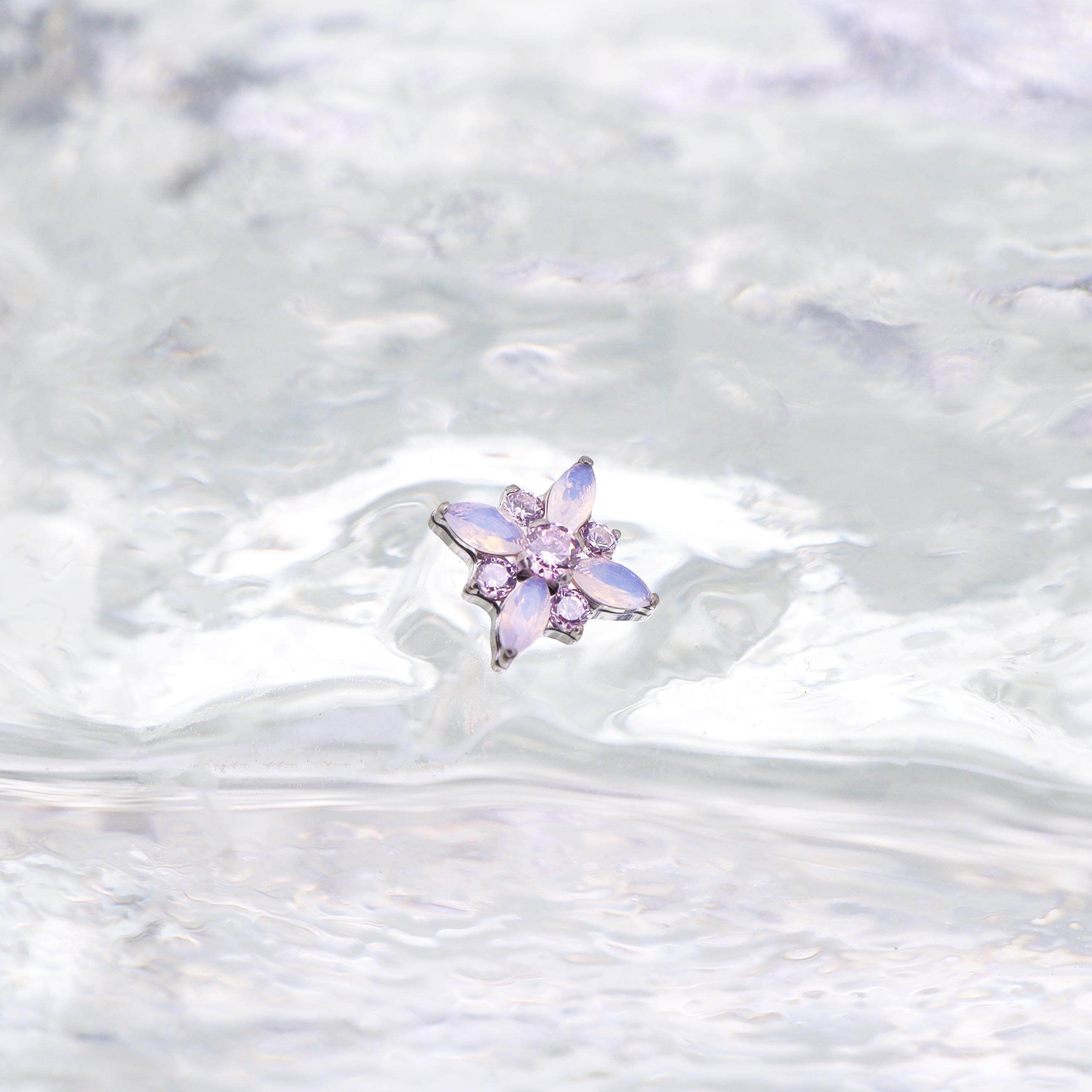 Dainty Pink & Blue Floral Opal Stud - Sweet Implant Grade Titanium Ear & Lip Piercing
