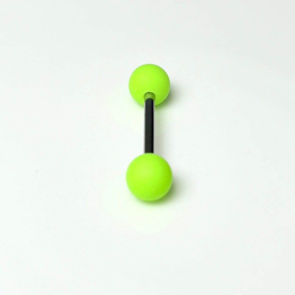14G Neon Green Frosted Acrylic Tongue Ring | Surgical Steel Barbell | Edgy Cyber Y2K Piercing