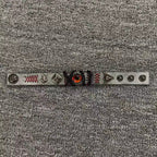 Grunge Concrete Grey Leather Stitched Bracelet - Red Dragon Eye Cuff - Punk Wristband