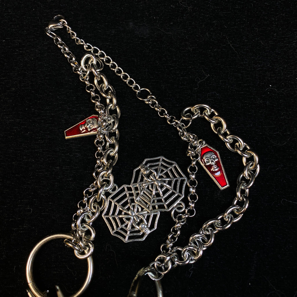 Black Metal "Corpse Paint" Spiked Doll Face Necklace - Ornate Cross & Razor Blade Charms