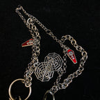 Black Metal "Corpse Paint" Spiked Doll Face Necklace - Ornate Cross & Razor Blade Charms