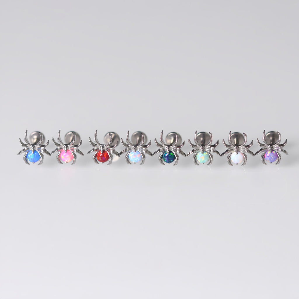 Titanium Fire Opal Spider Stud | Sparkling Synthetic Opal Insect Piercing for Helix & Cartilage