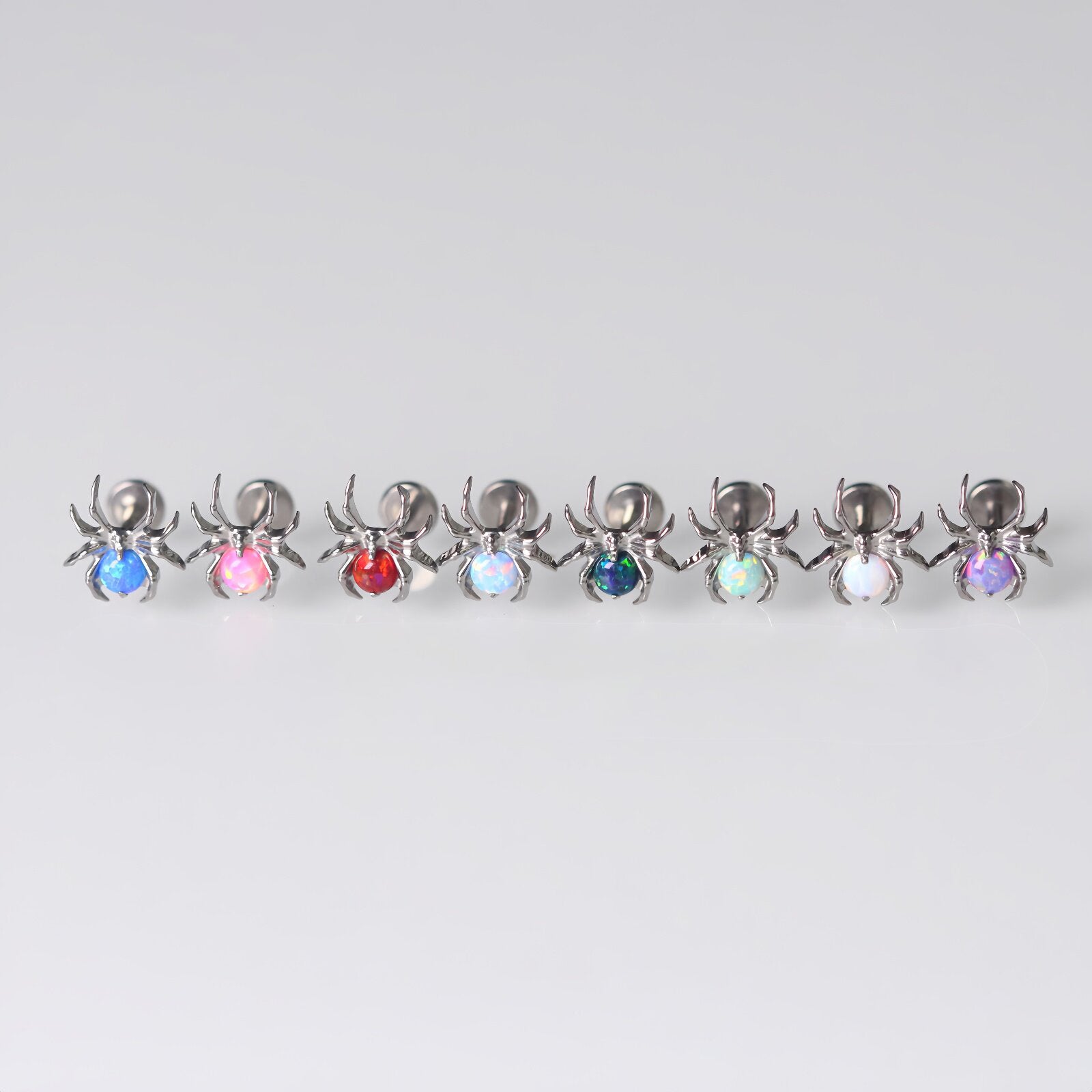 Titanium Fire Opal Spider Stud | Sparkling Synthetic Opal Insect Piercing for Helix & Cartilage