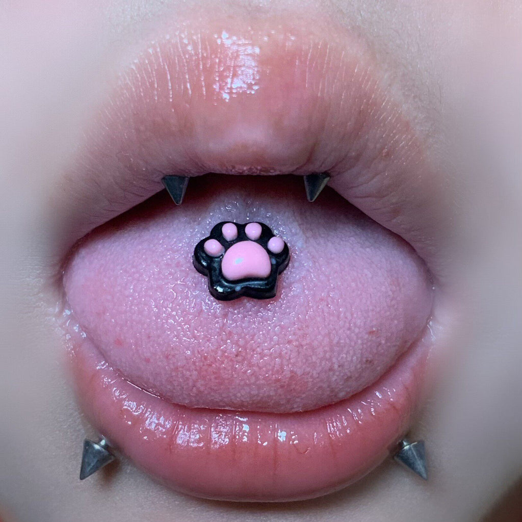 Glow-in-the-Dark Cat Paw Tongue Ring - Sweet & Edgy Barbell