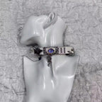2-in-1 Gothic White Leather Choker & Wrap Bracelet - Purple Dragon Eye Snake & Moth Necklace - Grunge Silver Charms