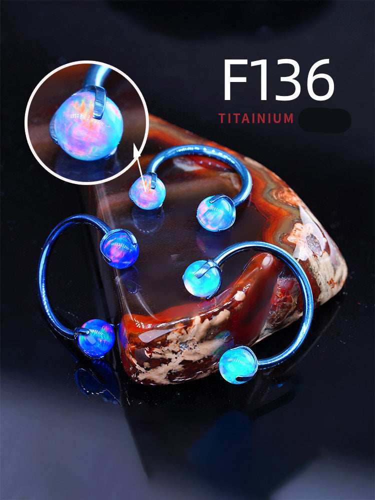 ASTM F136 Titanium Aurora Jelly Opal Circular Barbell - Internally Threaded Septum &Cartilage& Lip Ring