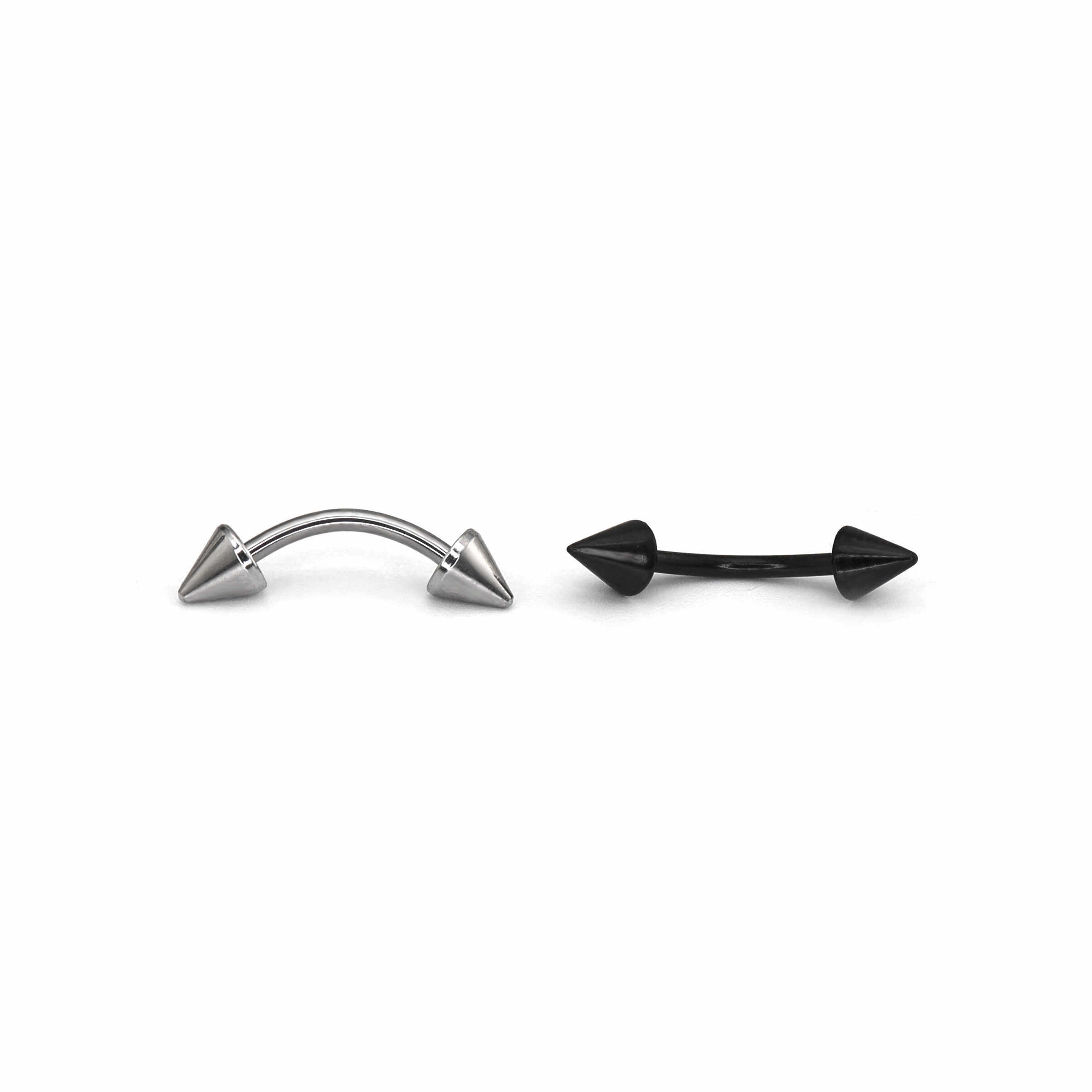 2Pcs Surgical Steel Curved Barbell | Spike & Ball Eyebrow Ring, Rook & Lip Piercing Jewelry