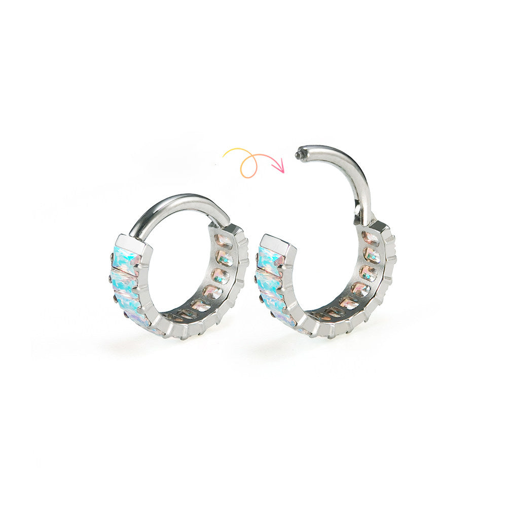 ASTM F136 Titanium Rainbow CZ Septum Clicker - Chunky Icy Cartilage Hoop