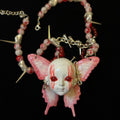 Yami Kawaii Pink Butterfly "Bleeding Eyes" Doll Face Necklace - Spikes & Blood Splatter Beads