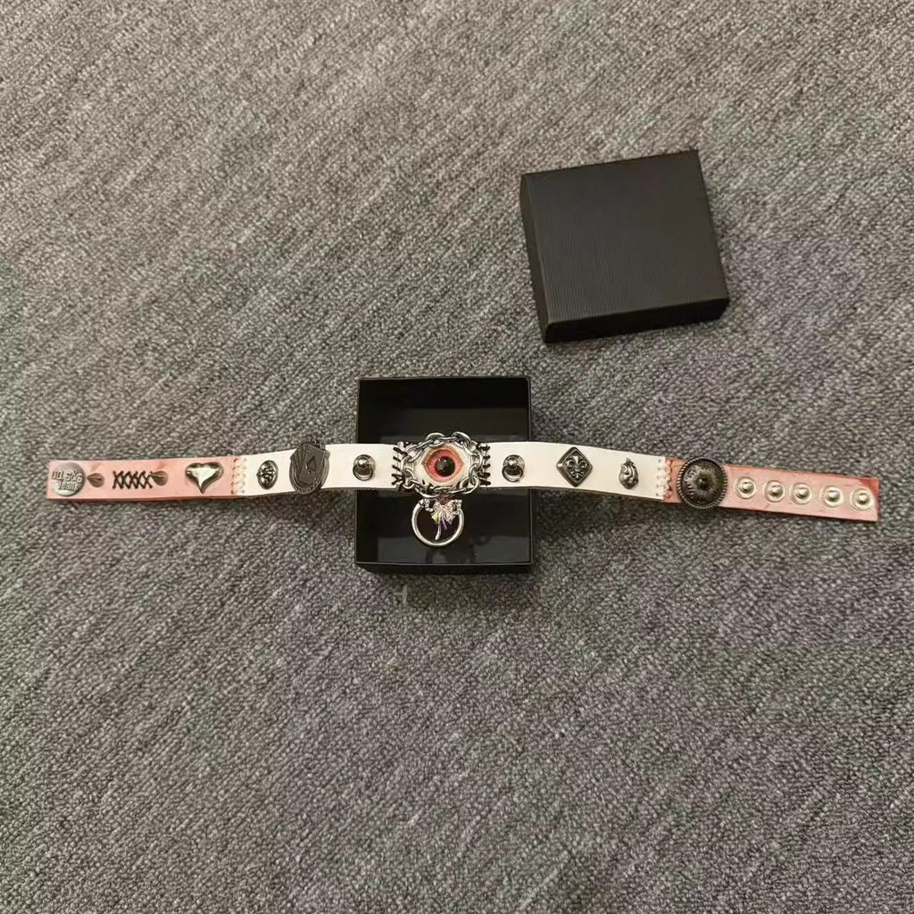 2-in-1 Pink Leather Poker Choker & Wrap Bracelet - Card Suits Charms (Heart, Spade, Diamond) - Queen of Hearts Aesthetic
