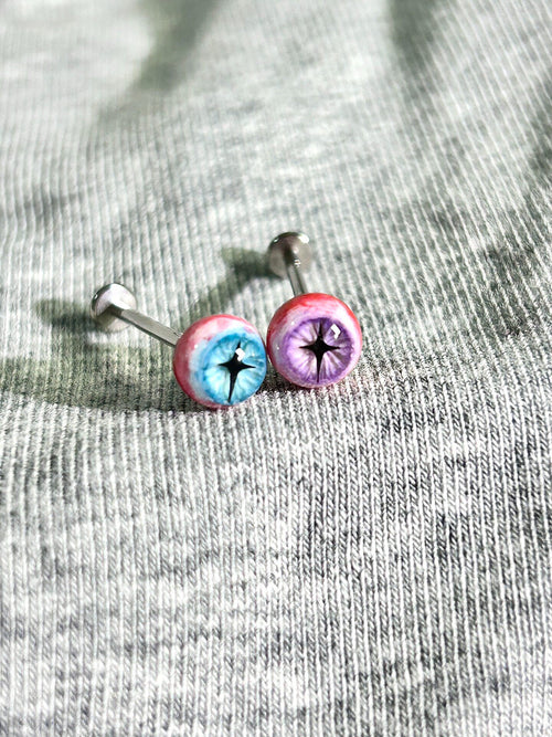 Handcrafted Titanium Star Pupil Eyeball Piercing | Cosmic Cross Eye Stud - Crux Jewelry product image 2
