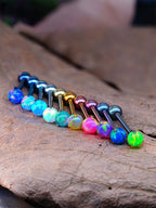 F136 Titanium Aurora Jelly 5mm Opal Straight Barbell - Sparkling Nipple, Tongue & Bridge Piercing