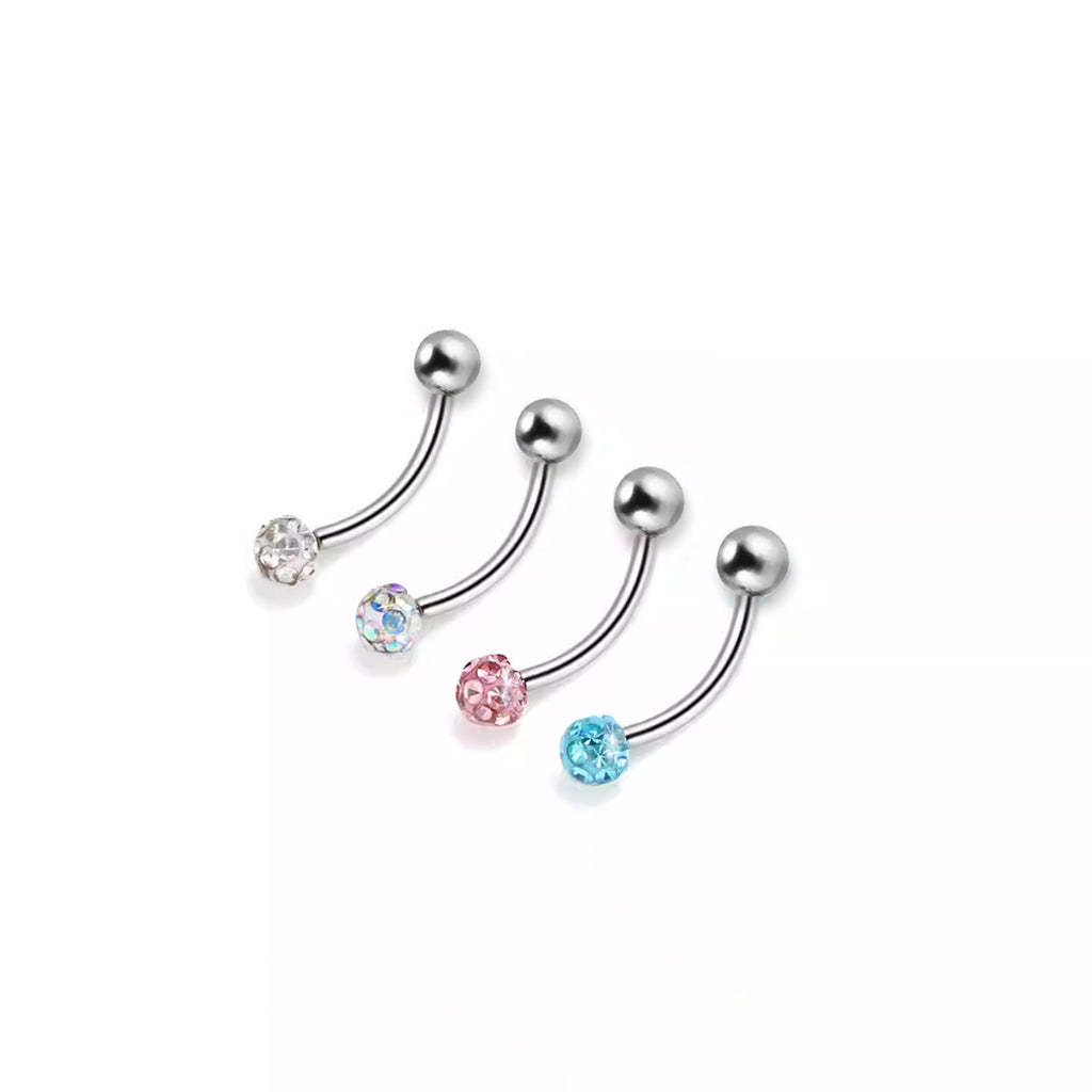 ASTM F136 Titanium Full CZ Curved Barbell - Internally Threaded Eyebrow & Rook Ring