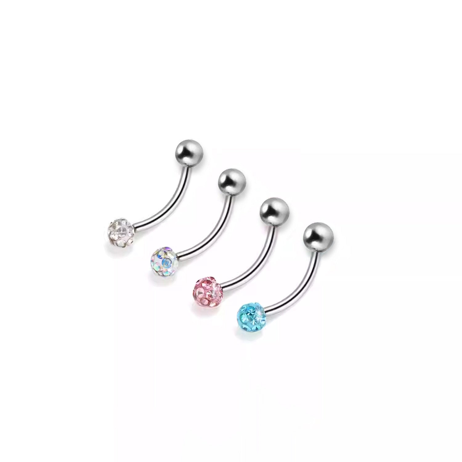 ASTM F136 Titanium Full CZ Curved Barbell - Internally Threaded Eyebrow & Rook Ring